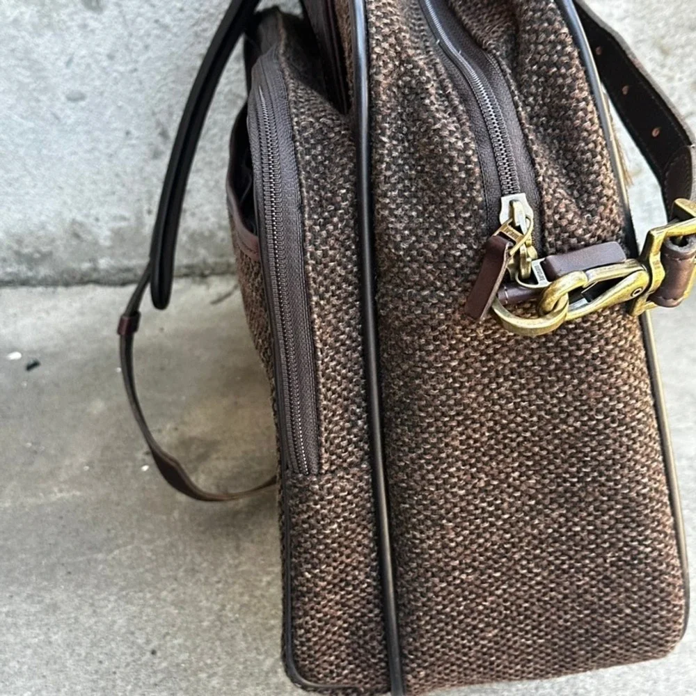 Hartmann Vintage Tweed Leather Briefcase Brown Weekend Messenger Bag Brass